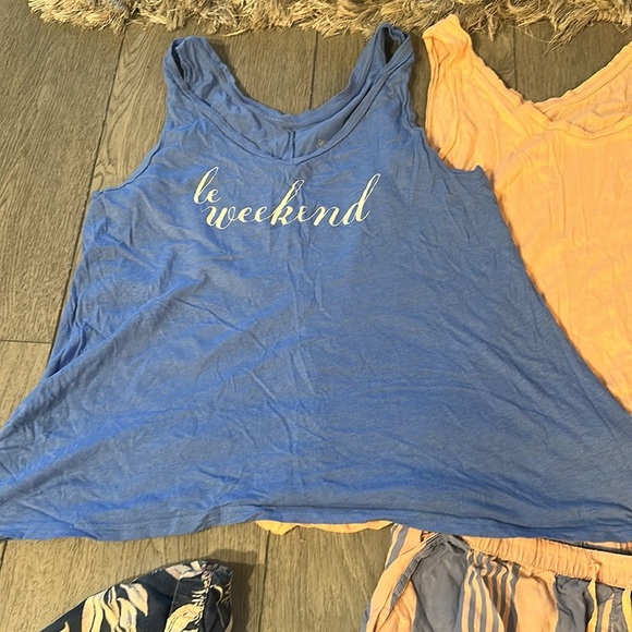 Blue and Peach Tank Tops with Patterned Shorts Set two pair - Picture 4 of 7